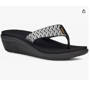 Teva Voya Wedge Thong Sandals Comfort Fashion Black White Women 8 UK 6‎ EU 39